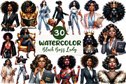 Watercolor Black Boss Lady Clipart, an Illustration by CreationArt (Thumbnail 1 of 5)