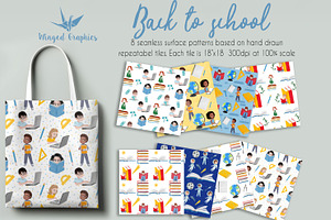 Back to school seamless pattern set