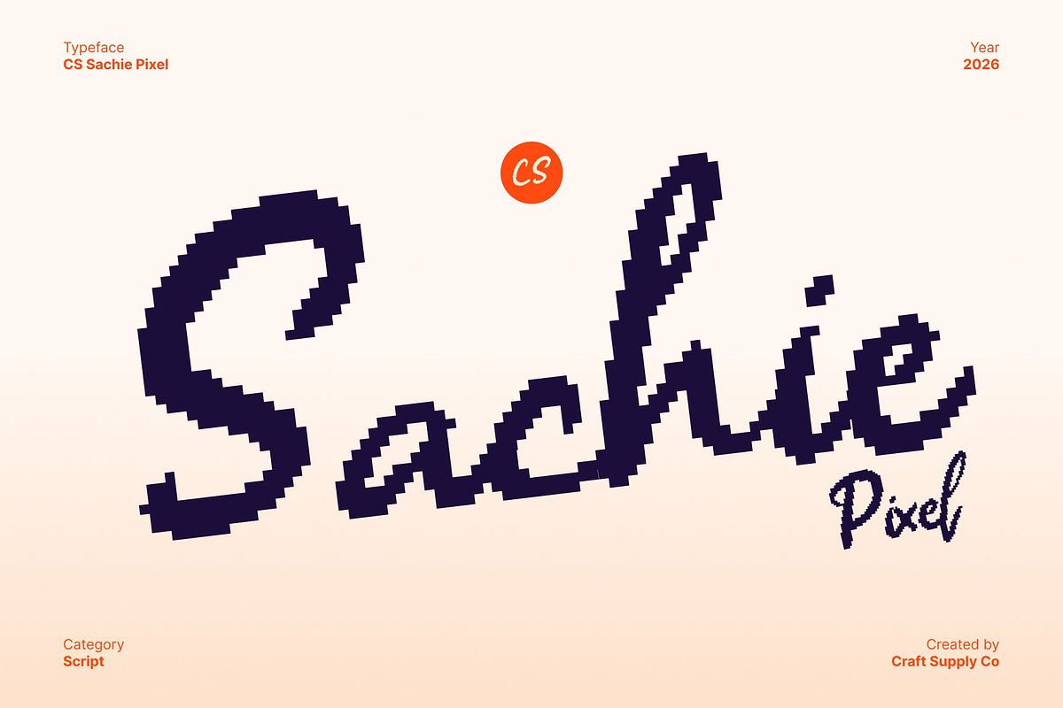 CS Sachie Pixel, a Script Font by Craft Supply Co. (Photo 1 of 8)