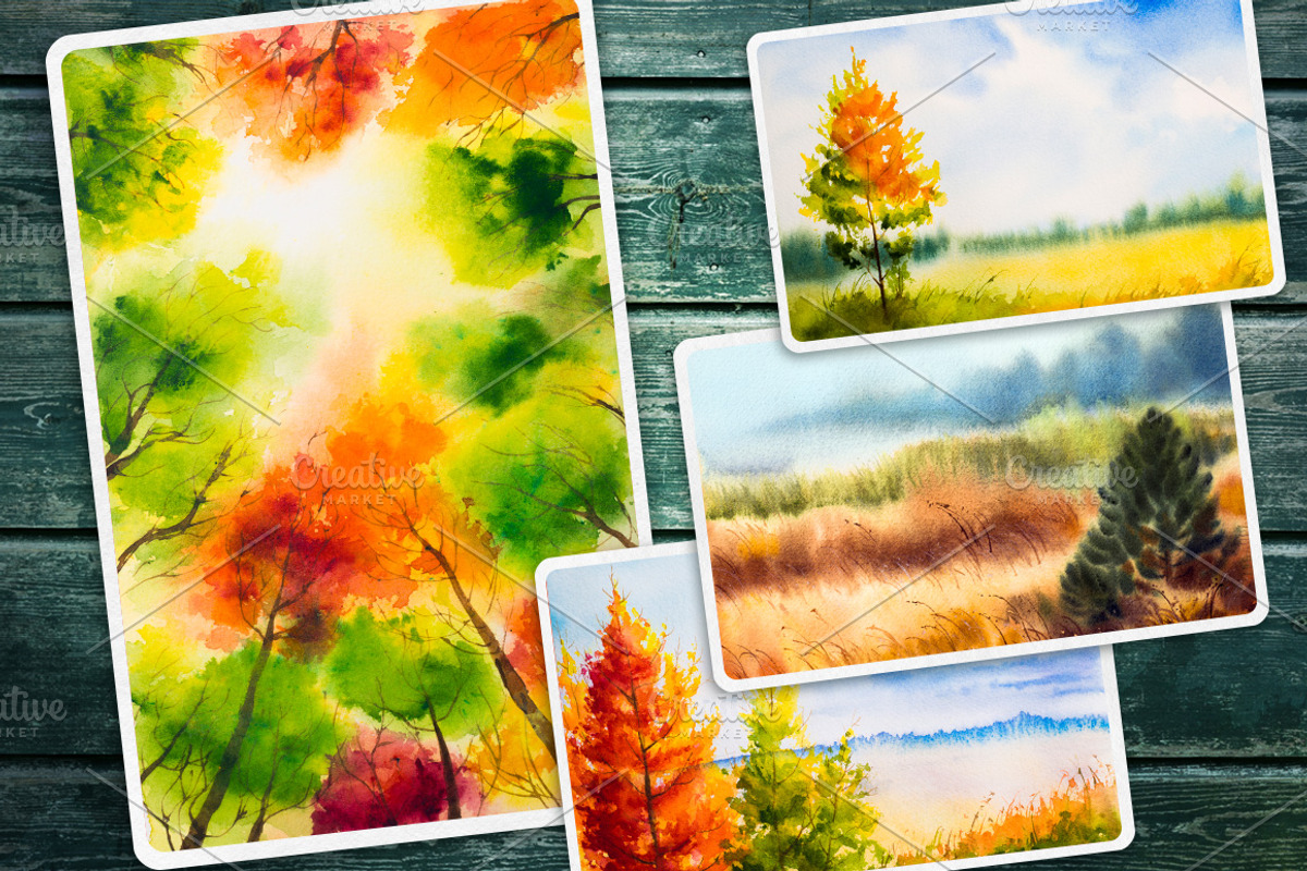 Autumn landscapes set 2, an Illustration by AlexGreenArt (Photo 5 of 5)