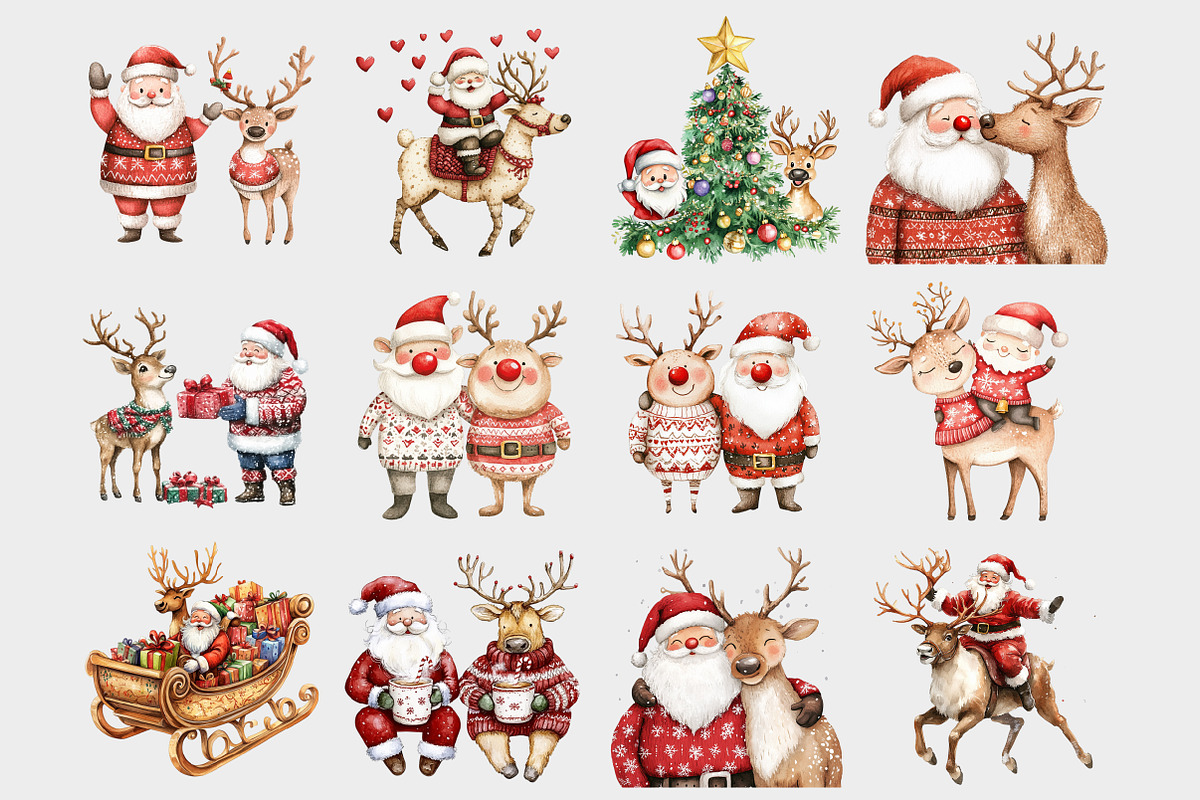 Santa and Reindeer Clipart, a Seasonal Illustration by Design Market (Photo 2 of 4)
