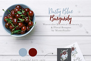 Dusty Blue and Burgundy Florals, a Work Illustration by Momo Studio (Thumbnail 9 of 12)