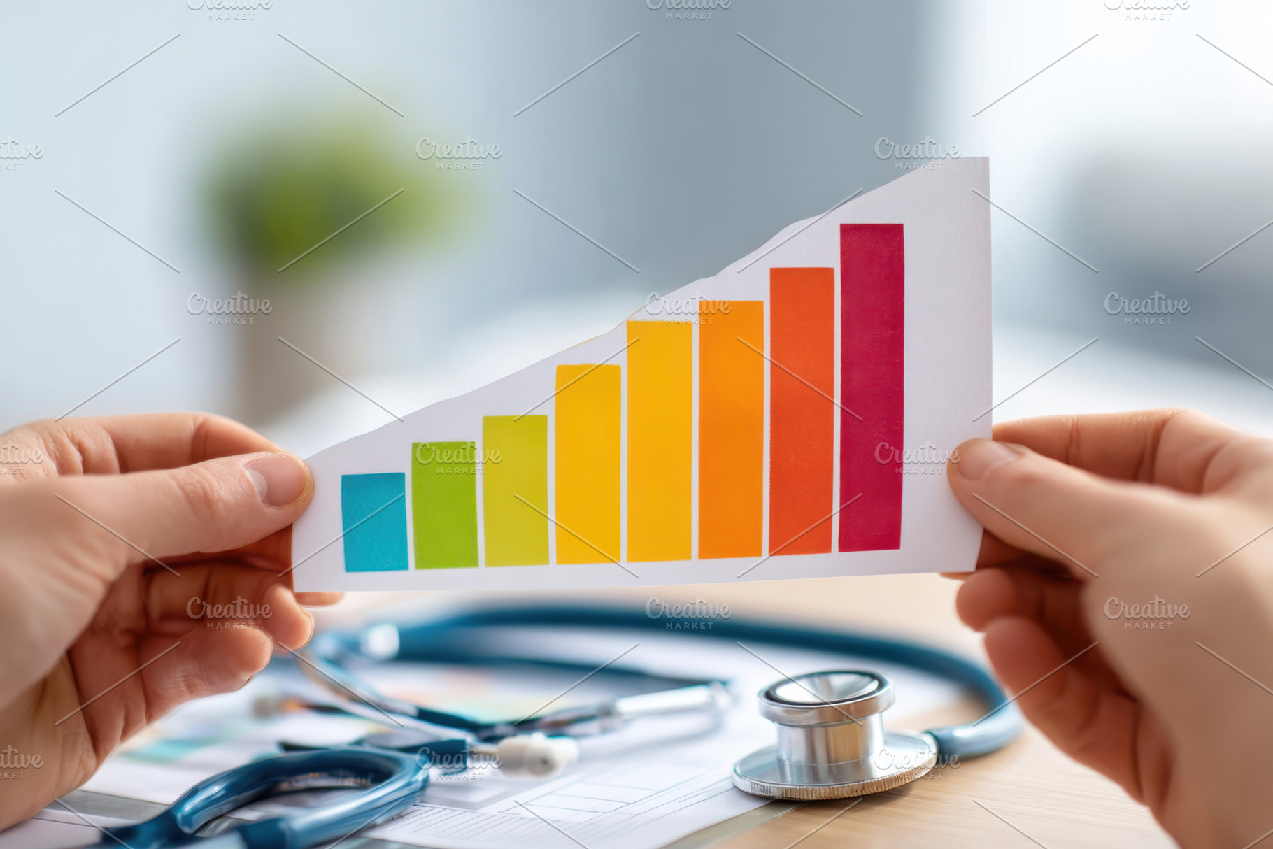 Doctor pointing at colorful result card, a Business Photo by AlyaAnd