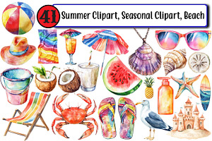 Summer Clipart, Seasonal Clipart, an Illustration by Design Market