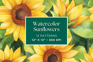 Watercolor Sunflowers Patterns, a Pattern Graphic by Artful Assets Boutique