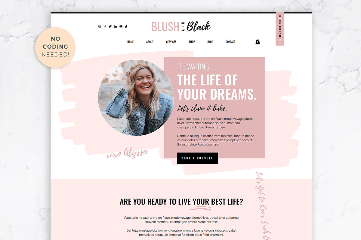 Wix Website Template | Blush & Black, a Wix Template by Thirty One Palms Studio (Photo 1 of 6)