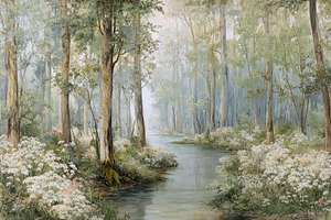 Ethereal Woodland Meadow Wallpaper, a Decorative Illustration by Virgo Studio
