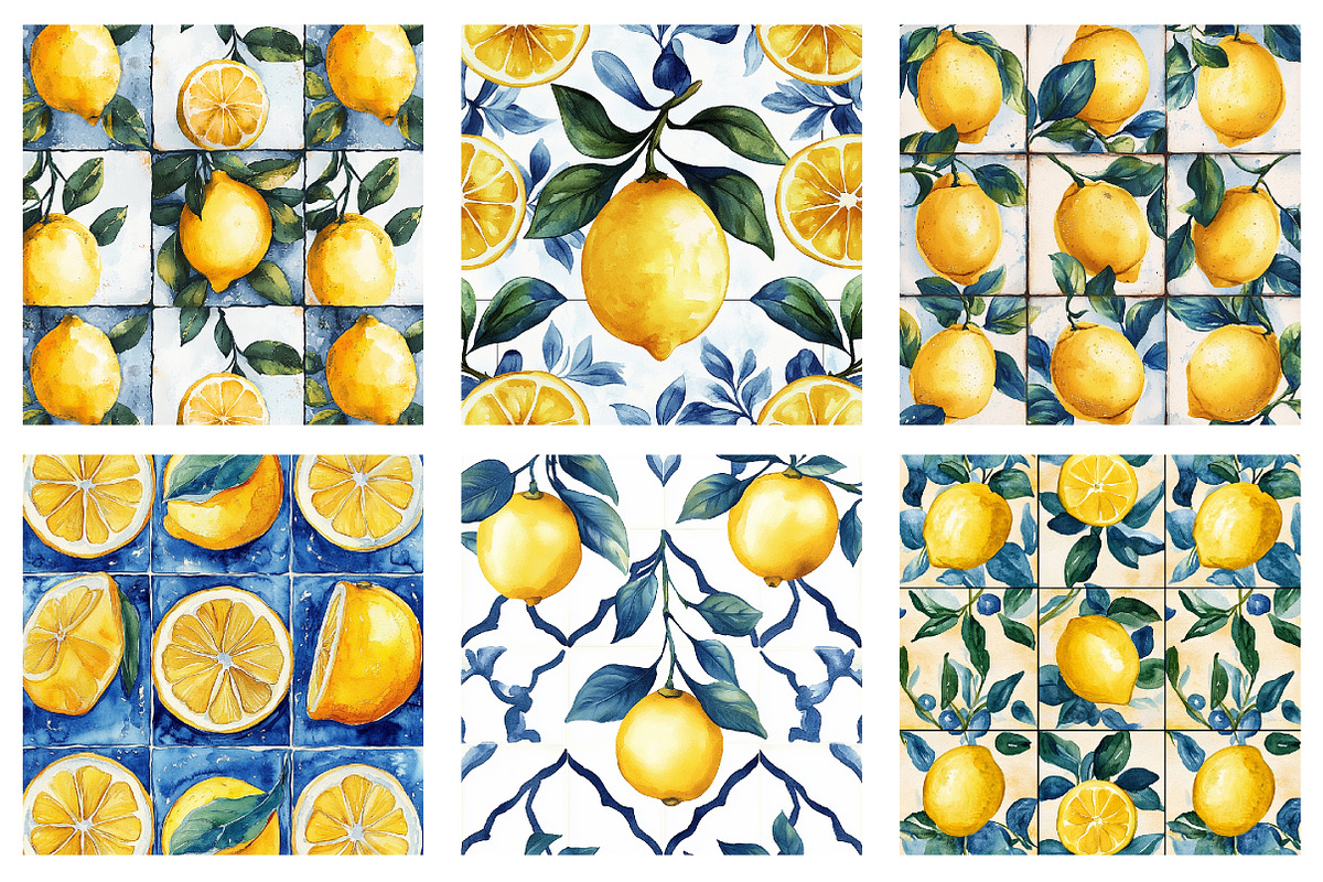 Watercolor Lemon Pattern, an Illustration by SinaCreation (Photo 2 of 5)