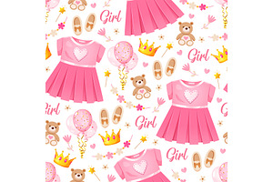 Baby Girl Elements Seamless Pattern