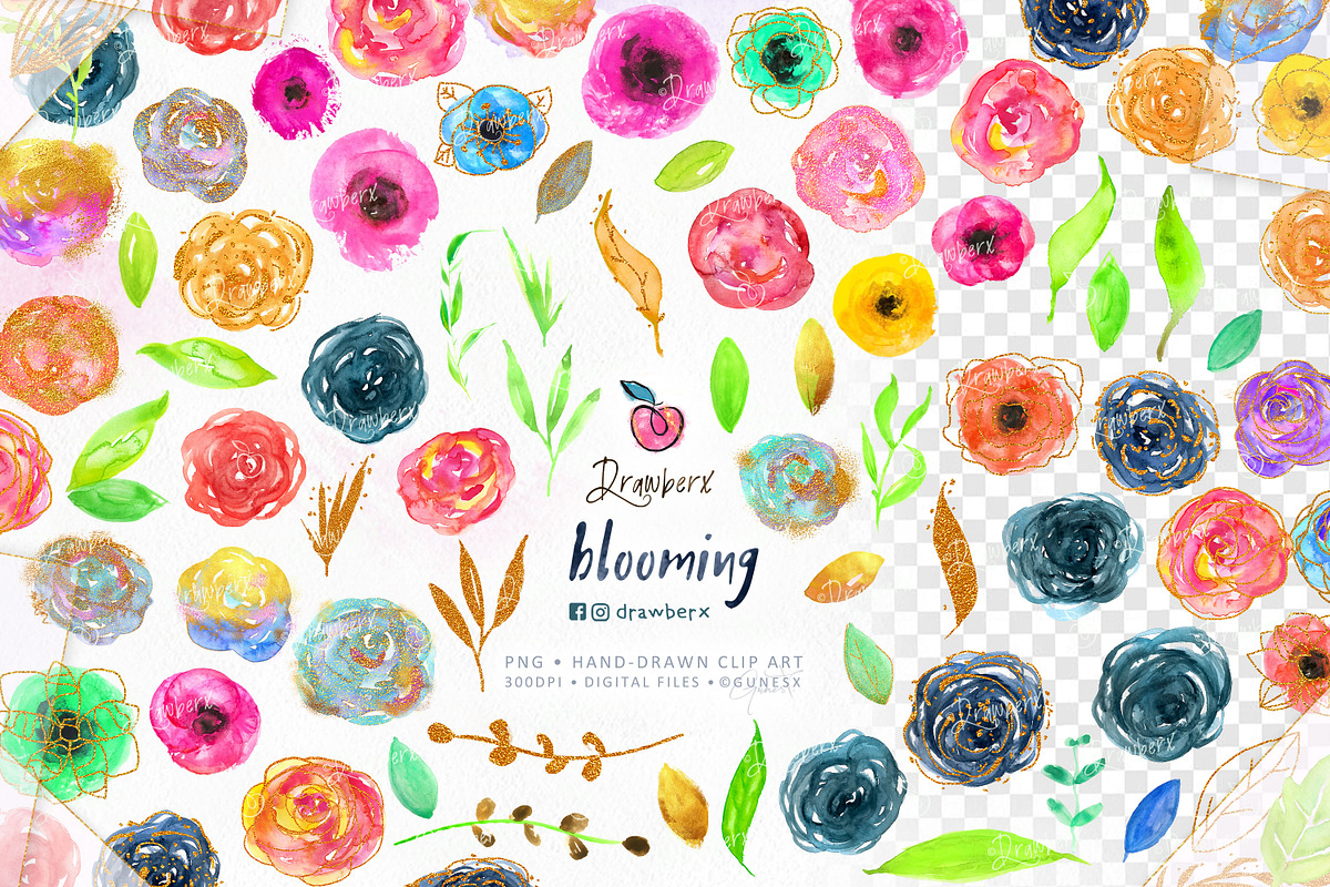 Glitter Flower png Watercolor 070, an Illustration by Drawberx (Photo 3 of 7)