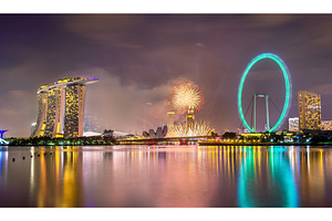 New year fireworks above marina bay featuring singapore, winter, and christmas, an Architecture Photo by Leonid Andronov