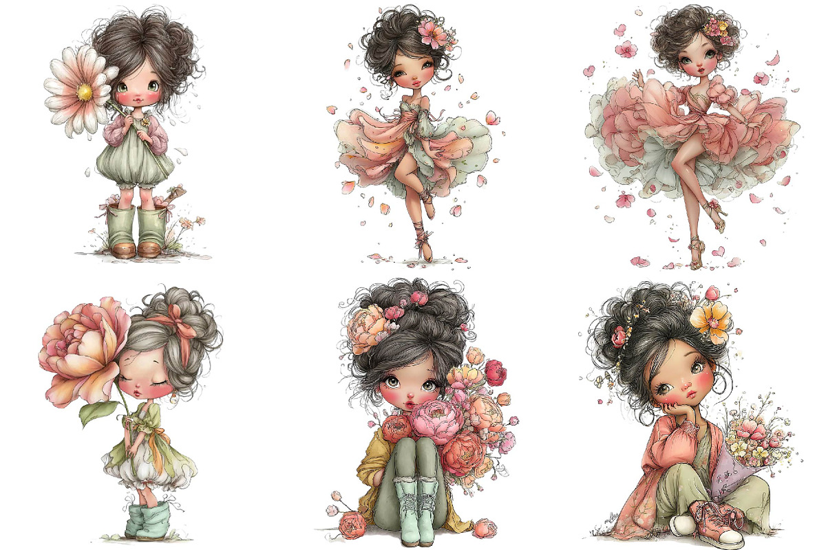 Quirky Girl With Flowers Clipart Bun, an Illustration by DreamPrint404 (Photo 2 of 7)
