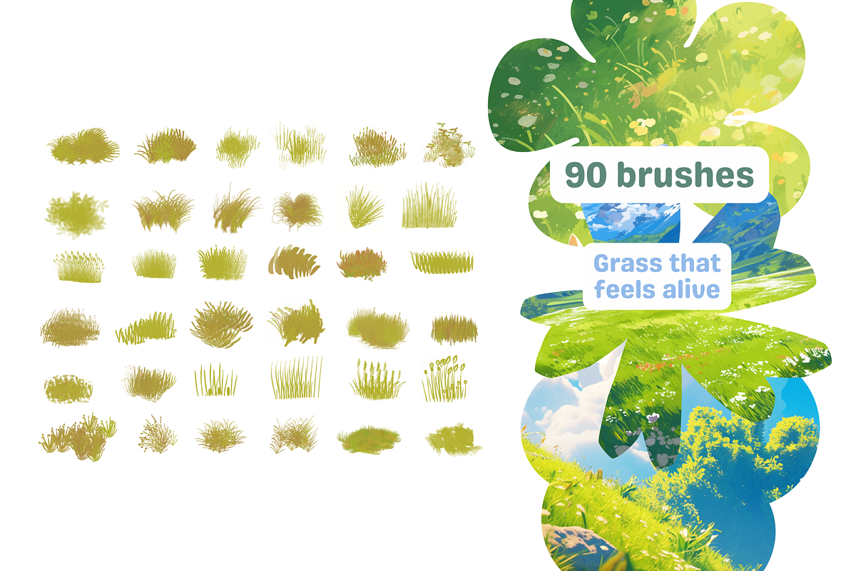Grass Brushes for Procreate, a Brush Add-On by Cozy Brushery (Photo 2 of 7)