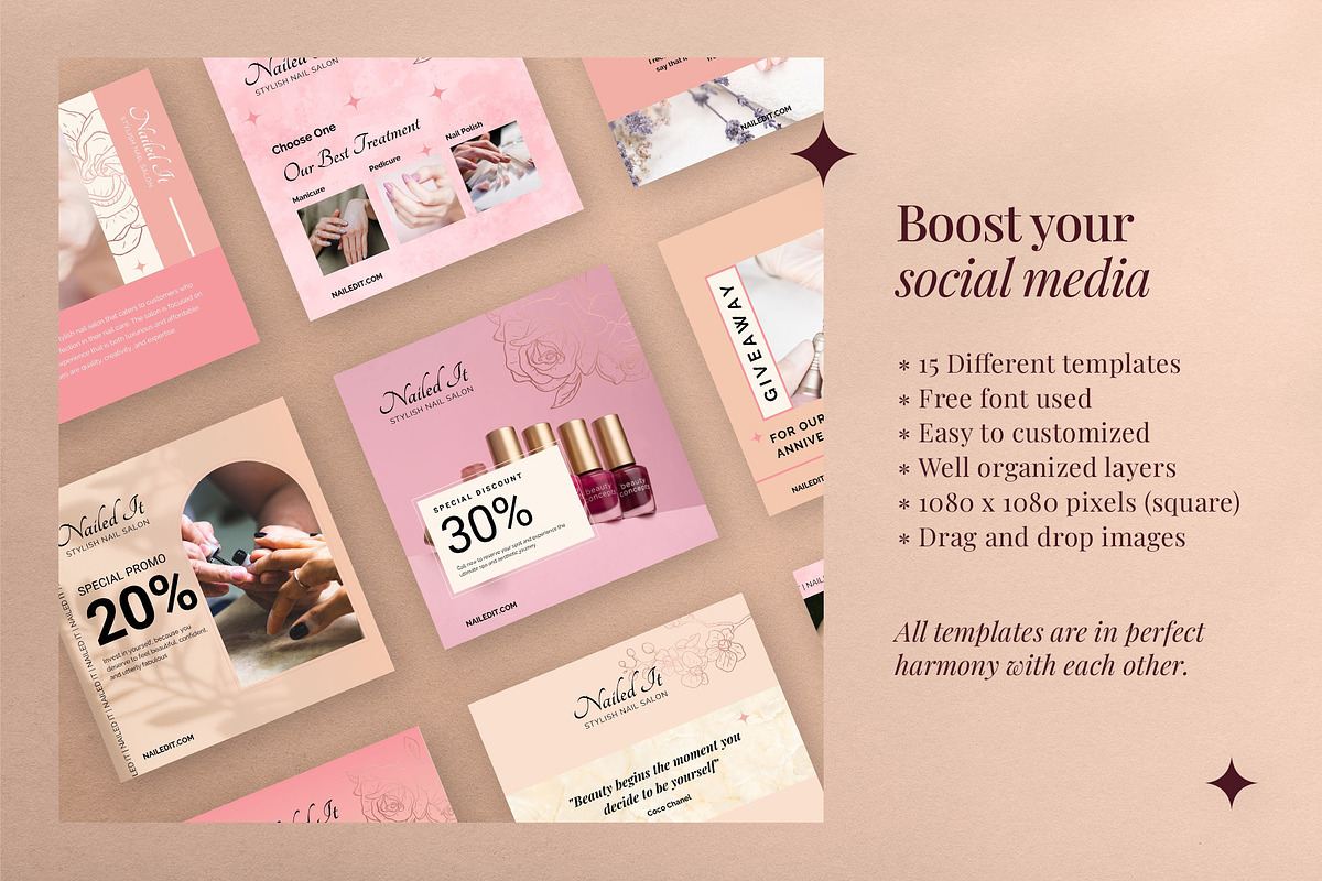 Nail Salon Instagram Post Template, a Social Media Template by prajapixels (Photo 2 of 6)