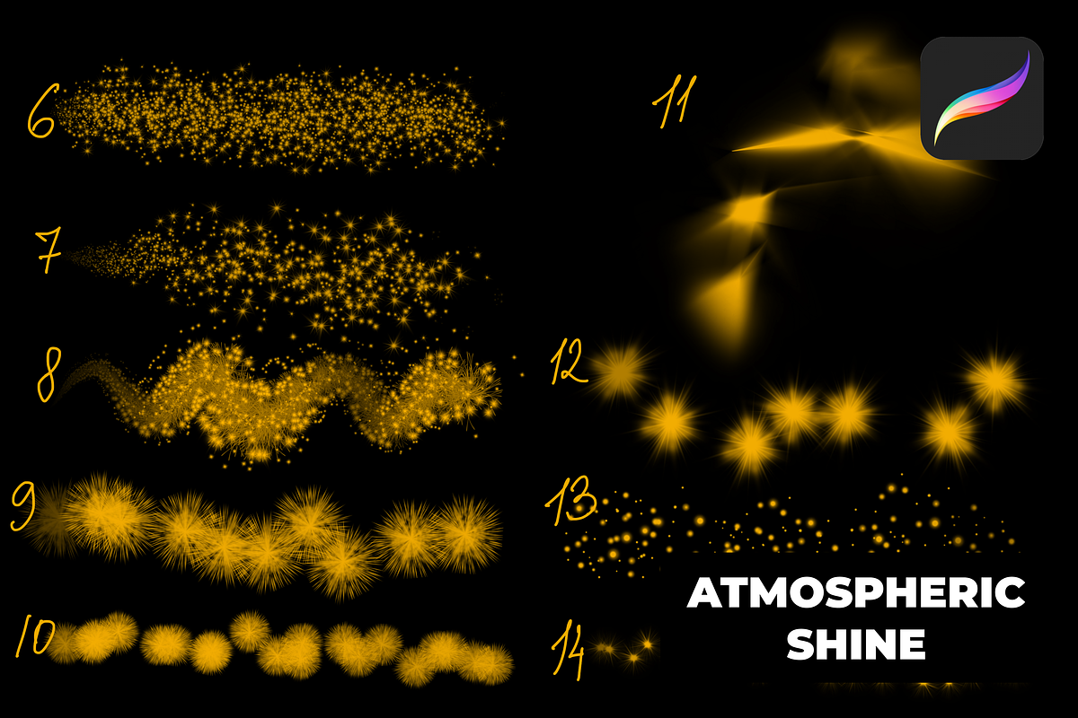 56 SHINE brushes for PROCREATE X5, a Brush Add-On by Graphics Resources (Photo 8 of 17)