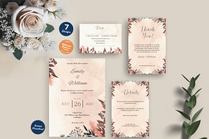 Boho Floral Wedding invite Set Canva