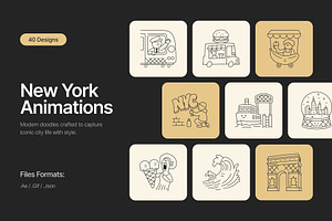 40 Animated New York Doodles, an Outline Icon by Prosymbols