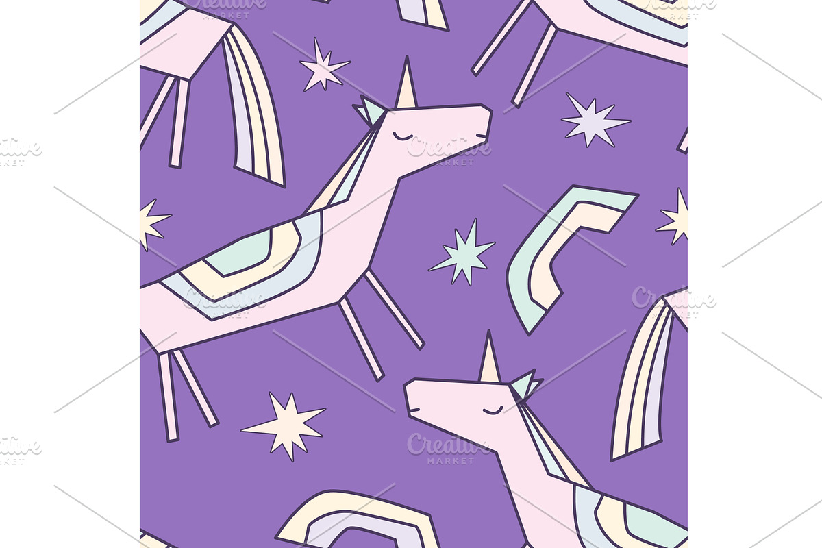 Abstract hand drawn linear unicorns, an Illustration by Toltemara