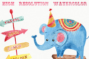 Circus Watercolor Clipart Set, an Animal Illustration by LeMagiqueBoutique (Thumbnail 8 of 9)