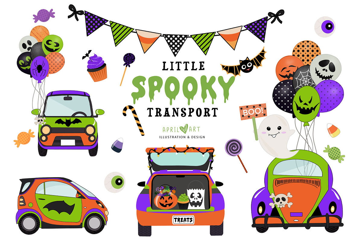 Cute Halloween Party Car Clipart, a Transportation Illustration by Oh Darling Graphics (Photo 4 of 4)