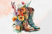 Western Flowers Boots Watercolor PNG, an Object Illustration by iloveTemplate (Thumbnail 8 of 14)
