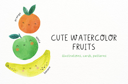 Cute Watercolor Fruit, a Food Illustration by Little watercolor rainbow