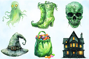 Watercolor Green Halloween Clipart, an Illustration by Craft Nest (Thumbnail 3 of 9)