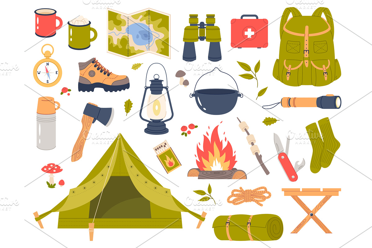 Cartoon camping elements. Summer, a Sport Illustration by YummyBuum