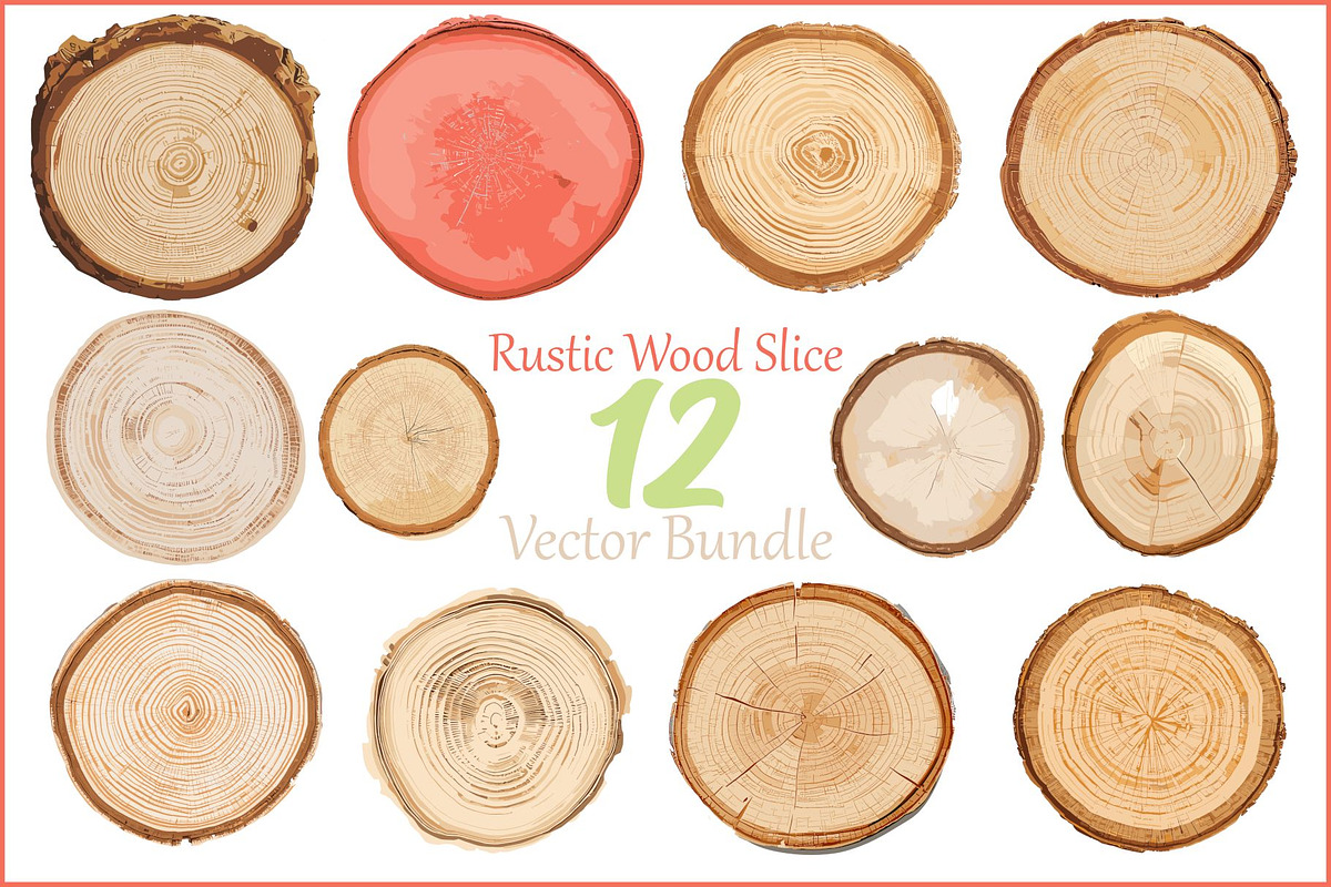 Rustic Wood Slice Vector Clipart Set, an Illustration by BIPLOB EXPERT (Photo 1 of 13)