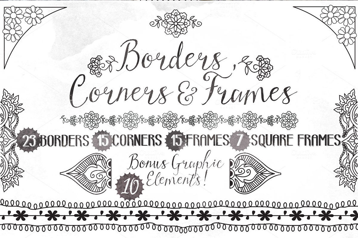 85 Hand drawn Frames Corners Borders, a Decorative Illustration by artinspirestudio (Photo 1 of 5)