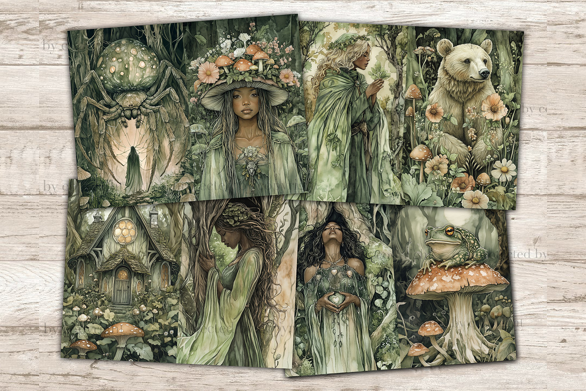 Green Witch Junk Journal Paper, a Person Illustration by GlamArtZhanna (Photo 4 of 10)