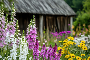 Bright flowers by old building, a Photo by Beautiful things