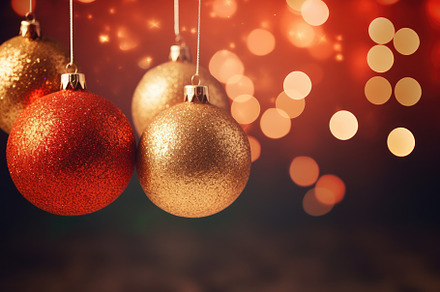 Christmas balls on bokeh background., a Photo by Iftikhar Alam