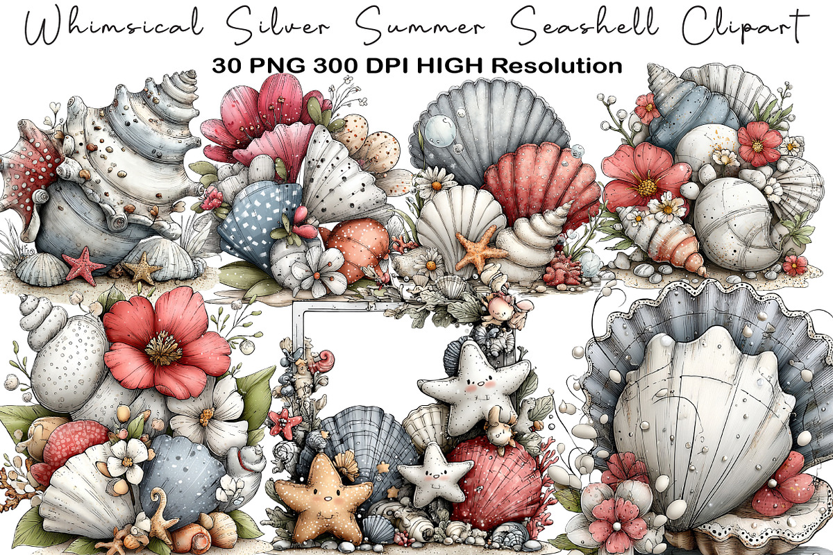 Whimsical Silver Summer Seashell, an Illustration by Black Bird Studio (Photo 1 of 5)