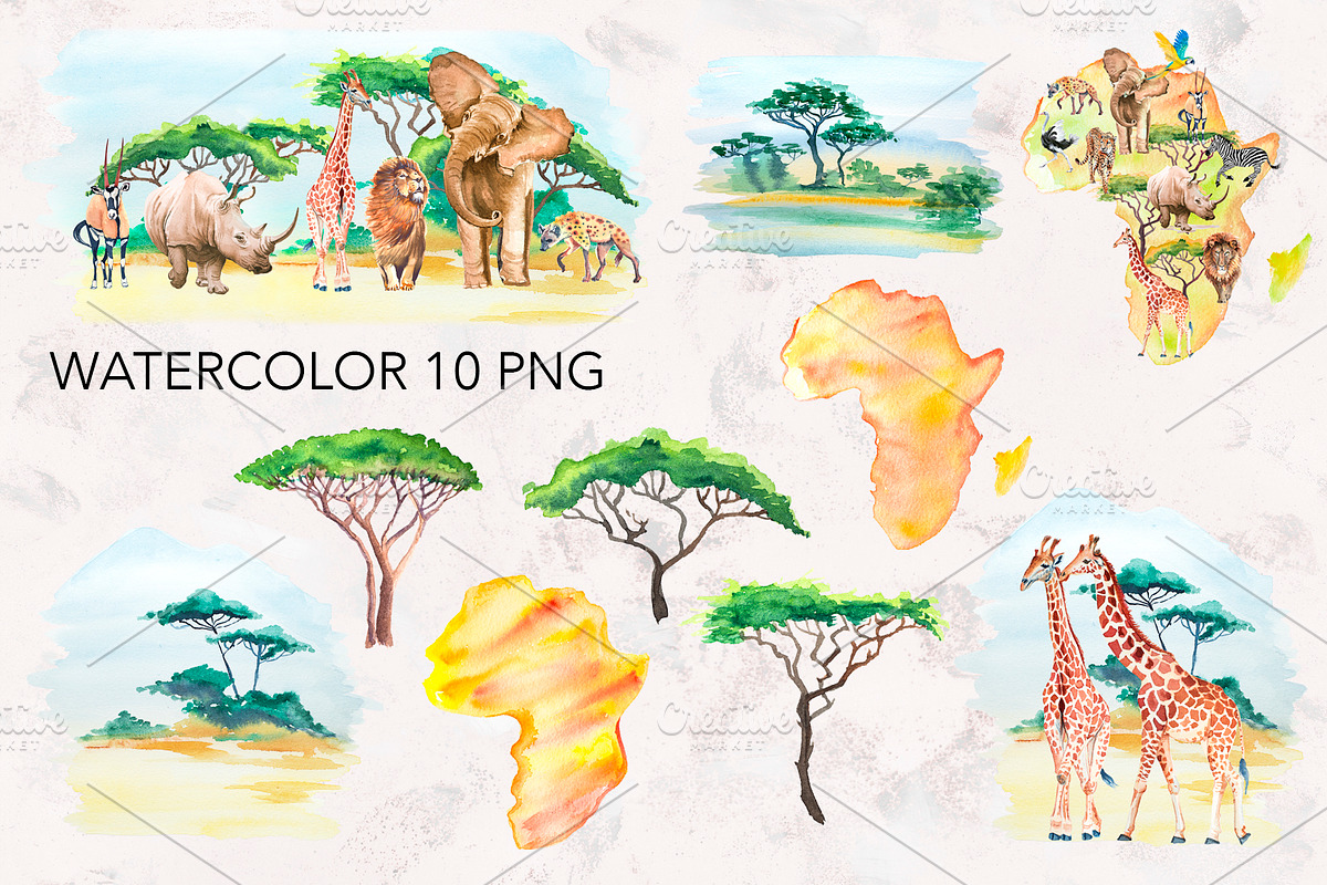 Watercolor AFRICA, an Animal Illustration by lilisavelieva (Photo 4 of 6)