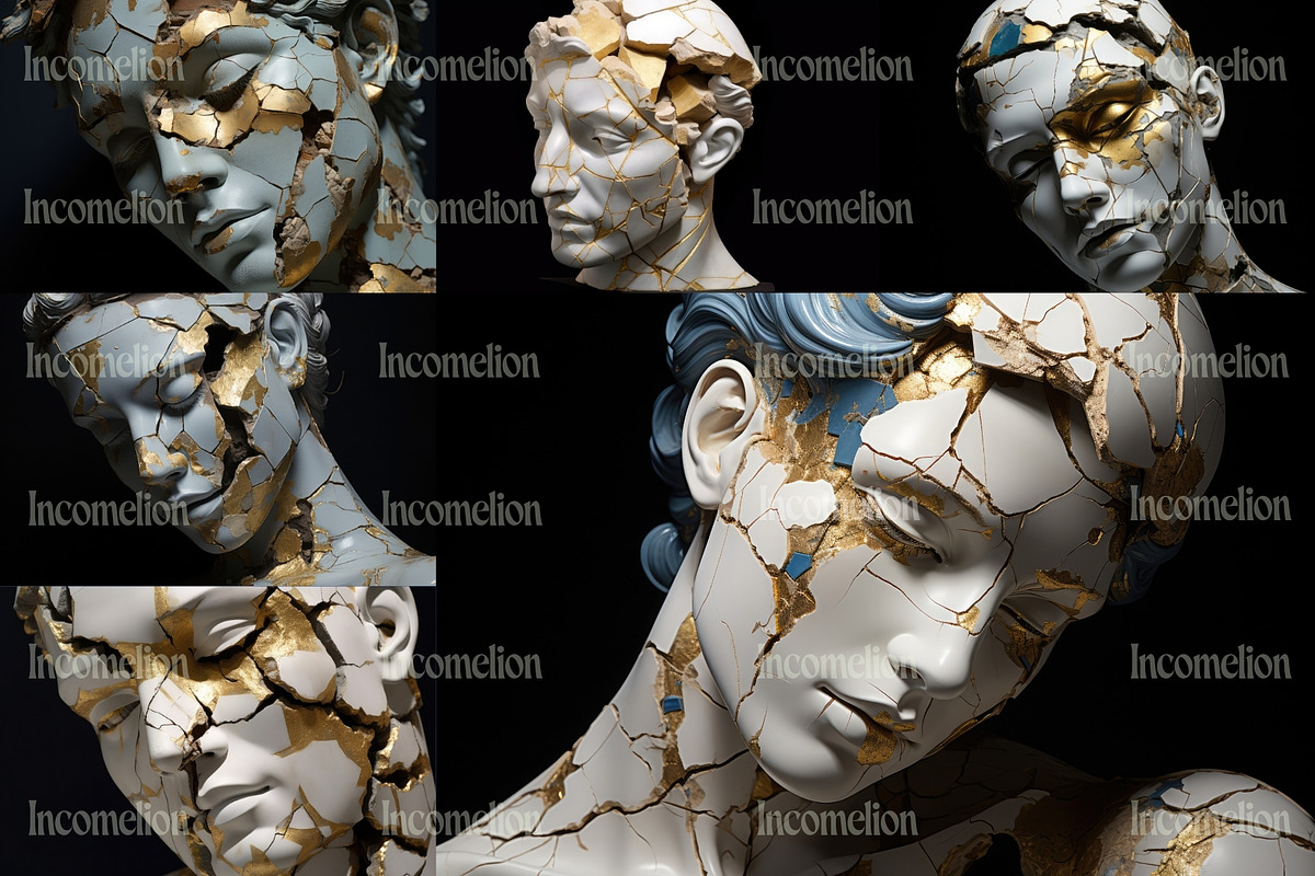 28 Cracked Greek Face Sculptures, a Person Illustration by Incomelion (Photo 3 of 6)