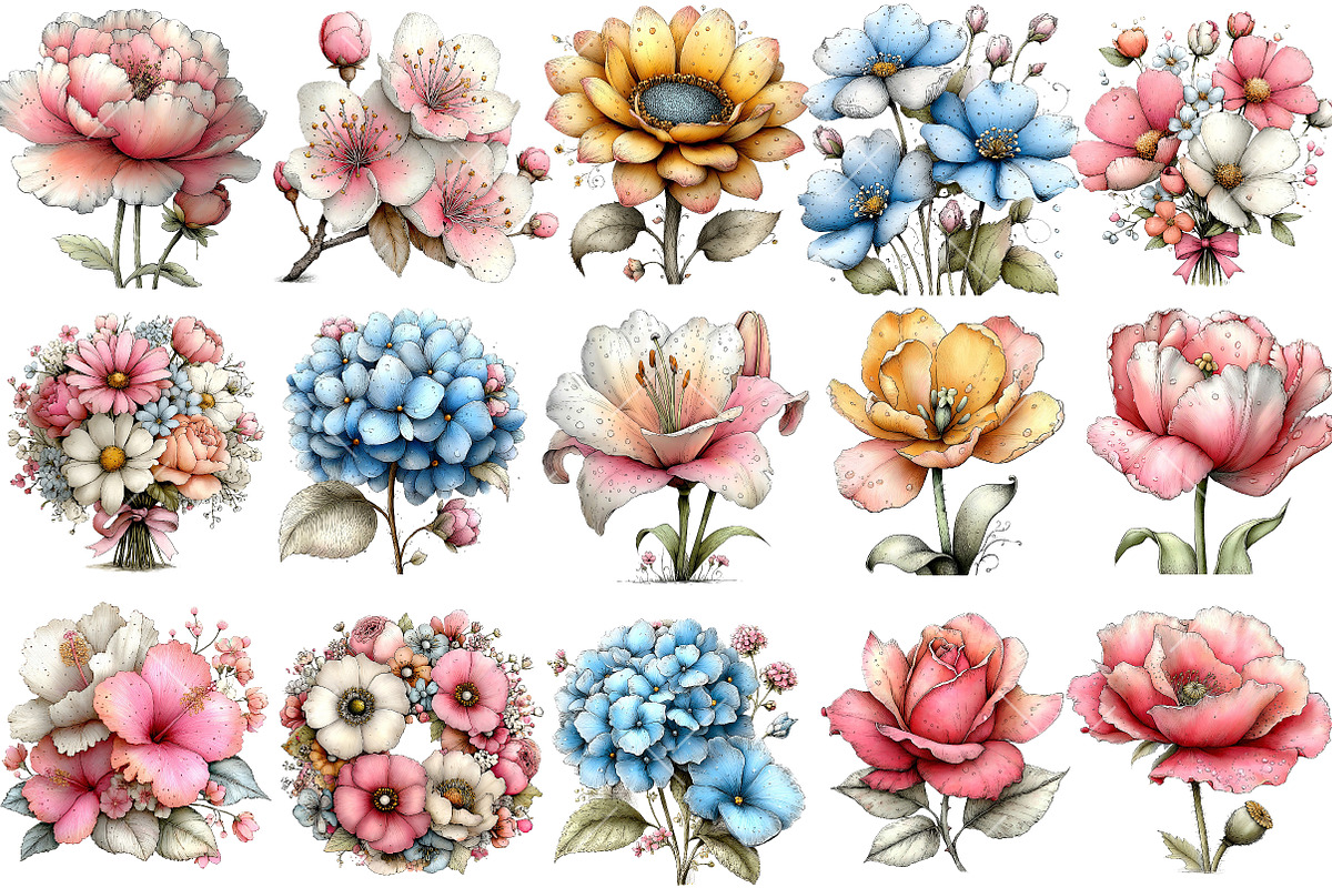 Whimsical Summer Flowers Clipart, an Illustration by OK Design (Photo 3 of 6)