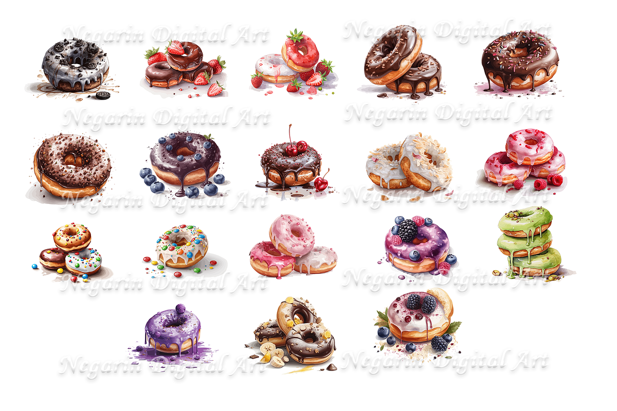 Sweet Watercolor Donuts Clipart, an Object Graphic by Negarin Digital Art (Photo 3 of 9)