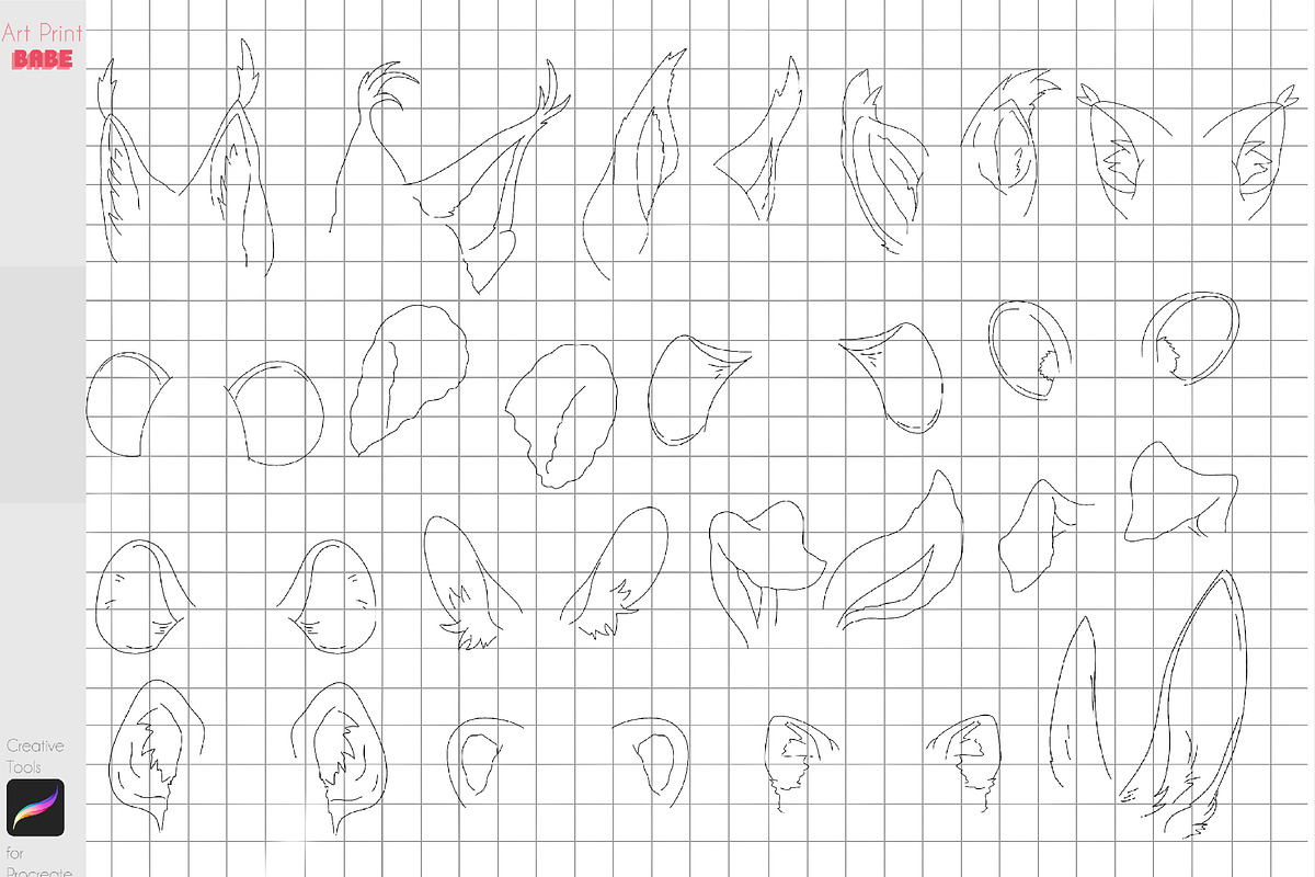 Procreate Anime Animal Ears Guides, a Brush Add-On by ArtPrintBabe (Photo 3 of 4)