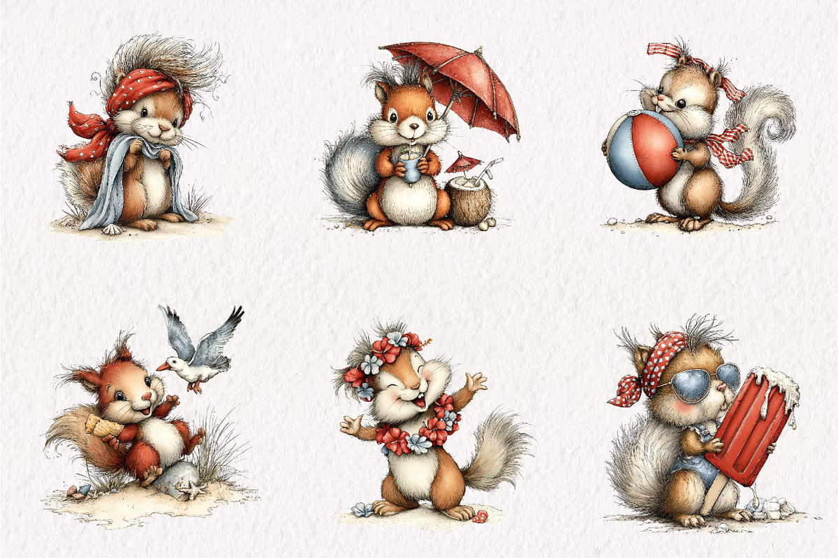 Whimsical Funny Summer Squirrel, a Seasonal Illustration by CreationArt (Photo 3 of 7)