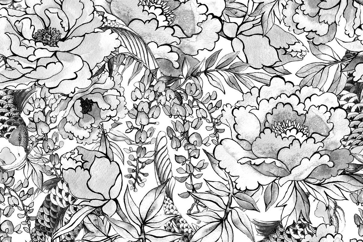 Japanese flowers patterns, a Pattern Graphic by emeraldthue (Photo 9 of 9)