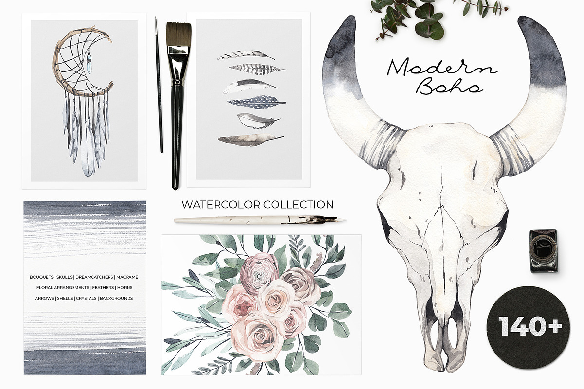 -50% MODERN BOHO: watercolor floral, an Object Graphic by Lana Elanor (Photo 1 of 12)