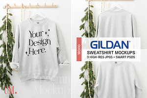 Ash Gildan 18000 Sweatshirt Mockups