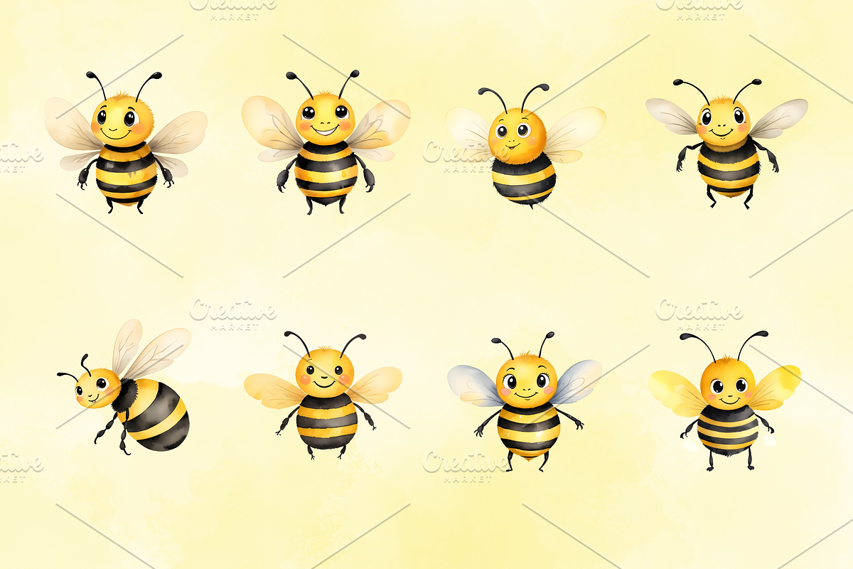 Watercolour Honey Bee Clipart, a Decorative Illustration by Coralcreations (Photo 2 of 6)