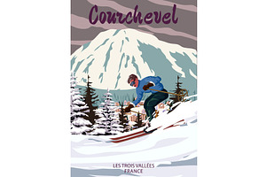 Vintage Travel poster Ski Courchevel, a Sport Illustration by Vector_Up