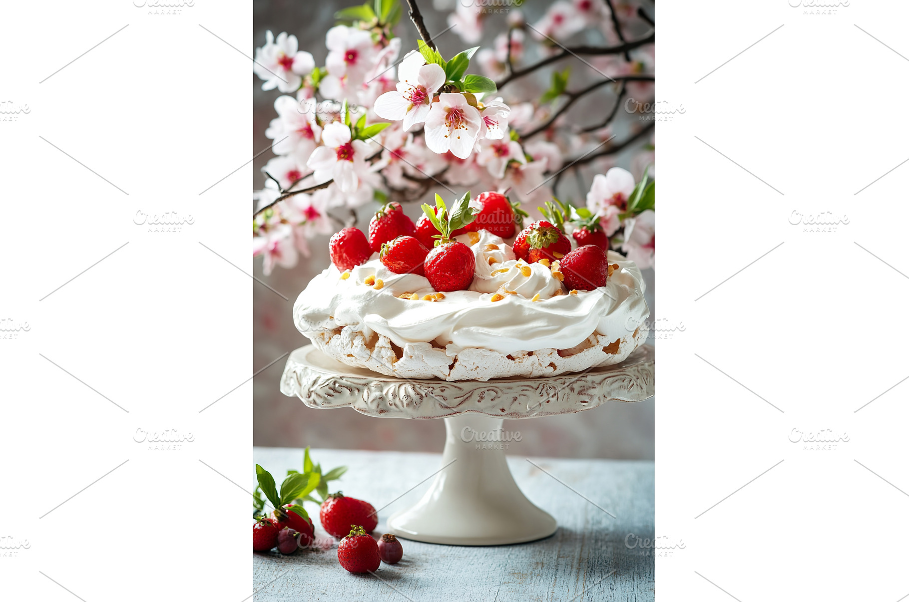 Elegant strawberry pavlova with, a Nature Photo by Lermont51