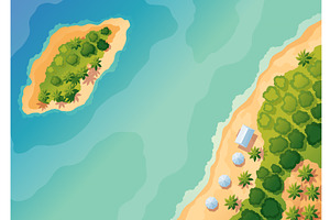 Beach top view landscape. Parasols, an Illustration by the8monkey