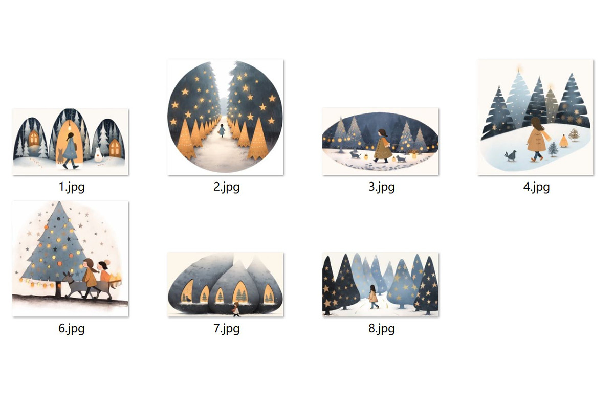 8 Christmas cute girl grey trees, a Seasonal Illustration by ARTOZEN DIGITAL (Photo 15 of 15)