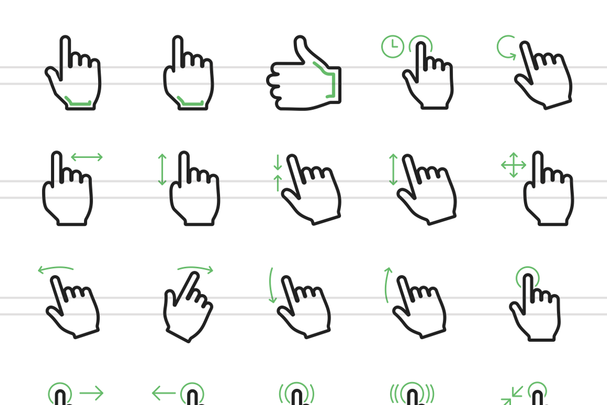 50 Touch Gesture Green & Black Icons preview 2