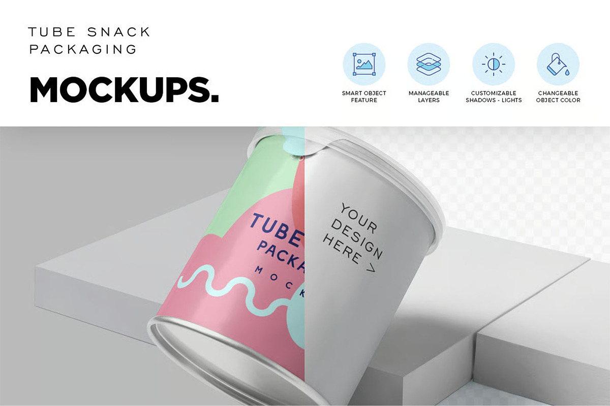 Tube Snack Packaging Box Mockups, a Packaging Mockup by megostudi0 (Photo 6 of 6)